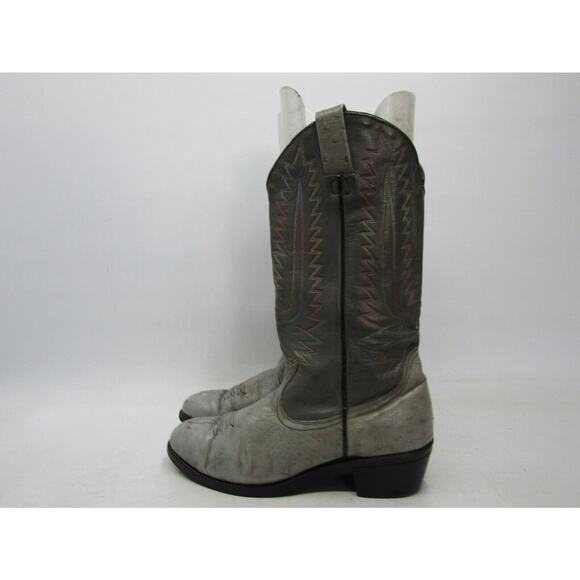 Mens Size 9.5 D Gray Leather Ostrich Western Cowboy Boots